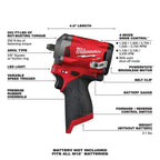 Milwaukee M12 FUEL 3/8��� Cordless Brushless Stubby Impact Wrench, 250 ft-lbs Torque, Tool-Only