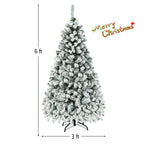 Premium Pre-Lit Snow Flocked Artificial Christmas Tree with Hinged Branch Tips & LED Lights