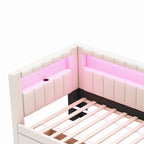 Upholstered Platform Bed with USB Ports & LED Lighting - Full/Twin Size Bed Frame with 2 Storage Drawers - Modern Bedroom