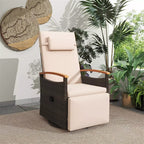 Outdoor 360° Swivel Rattan Recliner Chair with Adjustable Backrest & Footrest, Patio Wicker Chaise Lounge Chair with Flip Side Table & Cushion