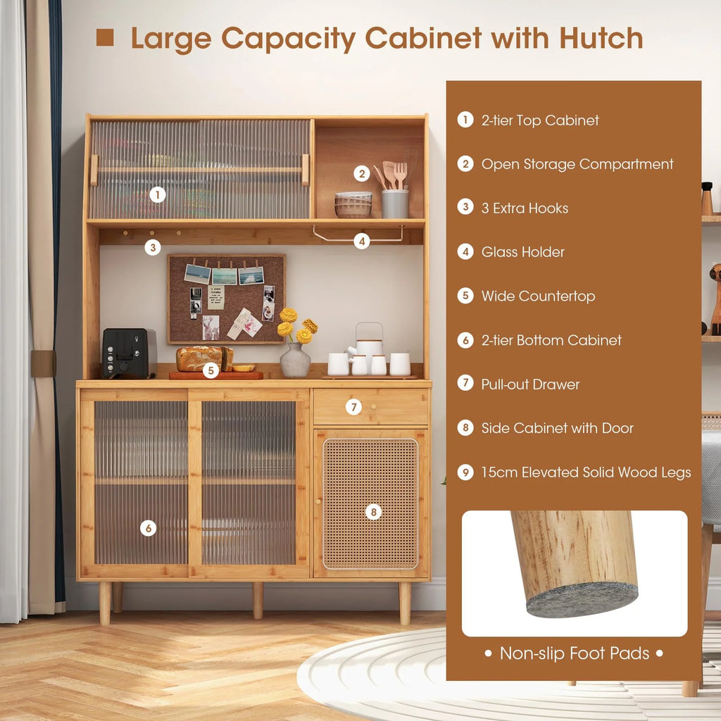 Giantex Bamboo Buffet Cabinet w/Hutch, 175cm Wine Bar Kitchen Cabinet