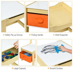 3-in-1 Kids Wood Table Chairs Set with Blackboard & Storage Drawers, Children Multi Activity Table for Learning Playing Drawing
