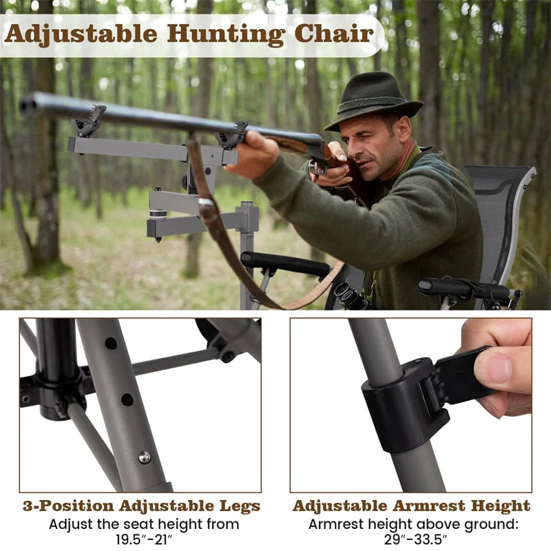 360�� Swivel Hunting Chair with Adjustable Equipment Rest & Armrests, Folding All-Terrain Deer Blind Chair for Outdoor Camping, 330LBS Capacity