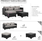 3 Pieces Patio Furniture Set Outdoor Sectional Wicker Patio Furniture Patio Couch with Ottoman and Outdoor Storage Table All-Weather Anti-Slip Cushions Waterproof Covers  Light Grey