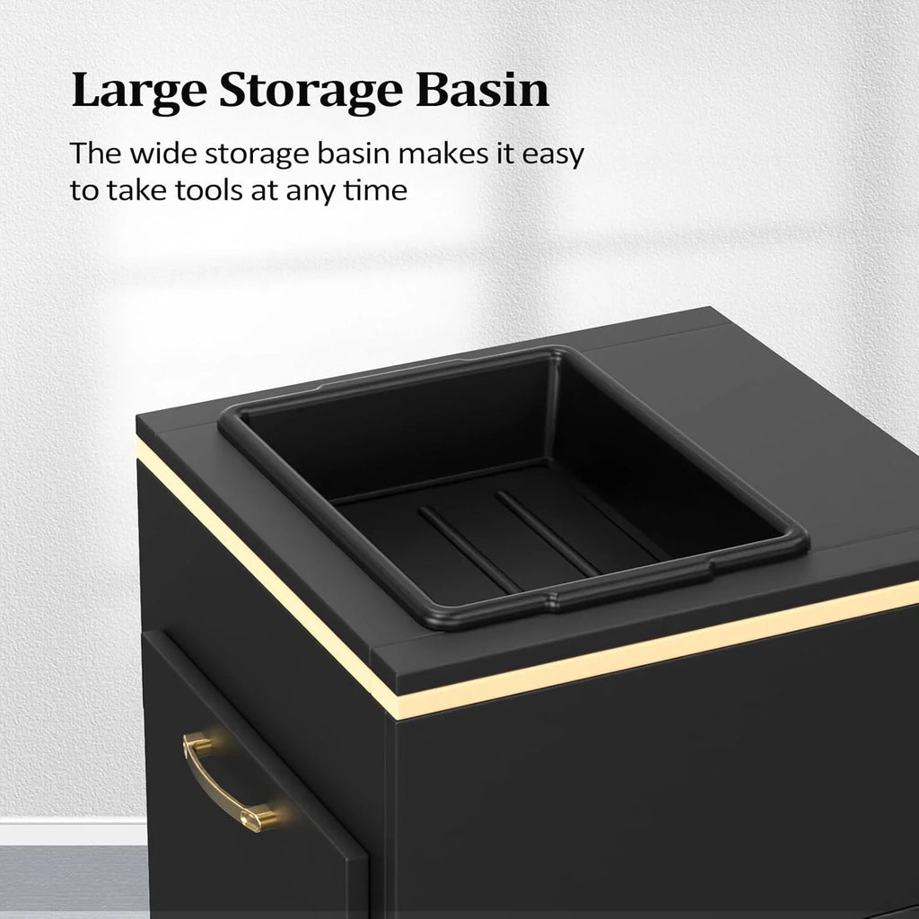 OmySalon Salon Storage Station, Barber Stations Beauty Salon Spa Equipment with 3 Drawers, a Storage Basin, 3 Hair Dryer Holders for Hair Styling, White Gold