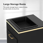 OmySalon Salon Storage Station, Barber Stations Beauty Salon Spa Equipment with 3 Drawers, a Storage Basin, 3 Hair Dryer Holders for Hair Styling, White Gold