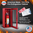 Fire Extinguisher Mount for Wall & Surface - 22 Gauge Steel, USA Made - Fire Extinguisher Cabinet Storage with Metal Handle - Indoor & Outdoor Use - 24.5H x 9.25W x 6.5D - Red