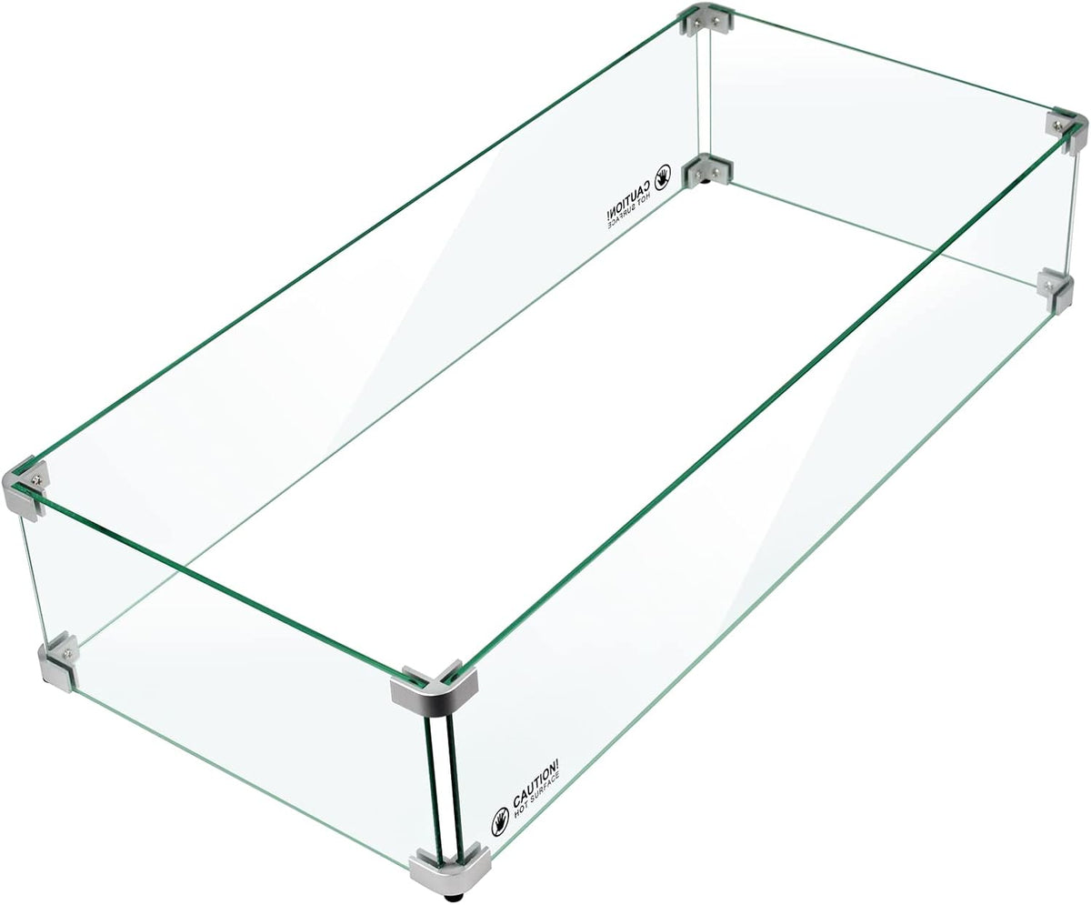 Holy Fire 35.5" L x 15.5" x 6" Rectangle Fire Pit Glass Wind Guard Clear Tempered Glass Flame Protective Pane Wind Resistant - Fits 30��x10 Fire Pit Burner Pan