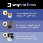 Hamilton Beach FlexBrew Trio 2-Way Coffee Maker, Compatible with K-Cup Pods or Grounds, Combo, Single Serve & Full 12c Pot, Black - Fast Brewing (49902)