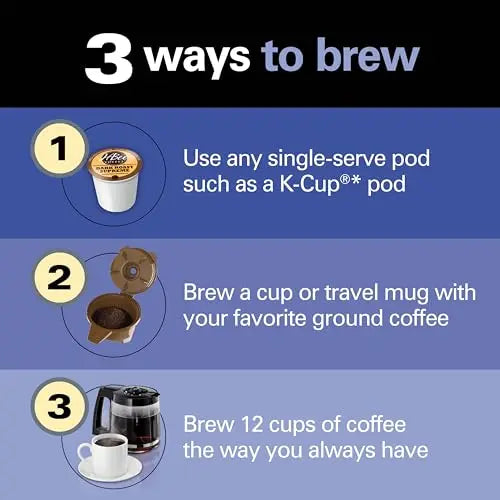 Hamilton Beach FlexBrew Trio 2-Way Coffee Maker, Compatible with K-Cup Pods or Grounds, Combo, Single Serve & Full 12c Pot, Black - Fast Brewing (49902)