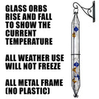 Glassic Gifts Outdoor Hanging Galileo Thermometer, Colored Glass Orbs with Free Bracket