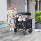 All-Terrain 4 Seater Wagon Stroller for Kids - Heavy-Duty 300lb Capacity, One-Hand Fold Design, High Seats with 5-Point Harness, Adjustable Canopy and Handlebars, Light Grey