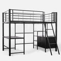 Gaming Loft Bed with Desk and Storage Cabinet, Steel Metal Frame, Space Saving Design, for Single Mattress, Matte Dark Grey
