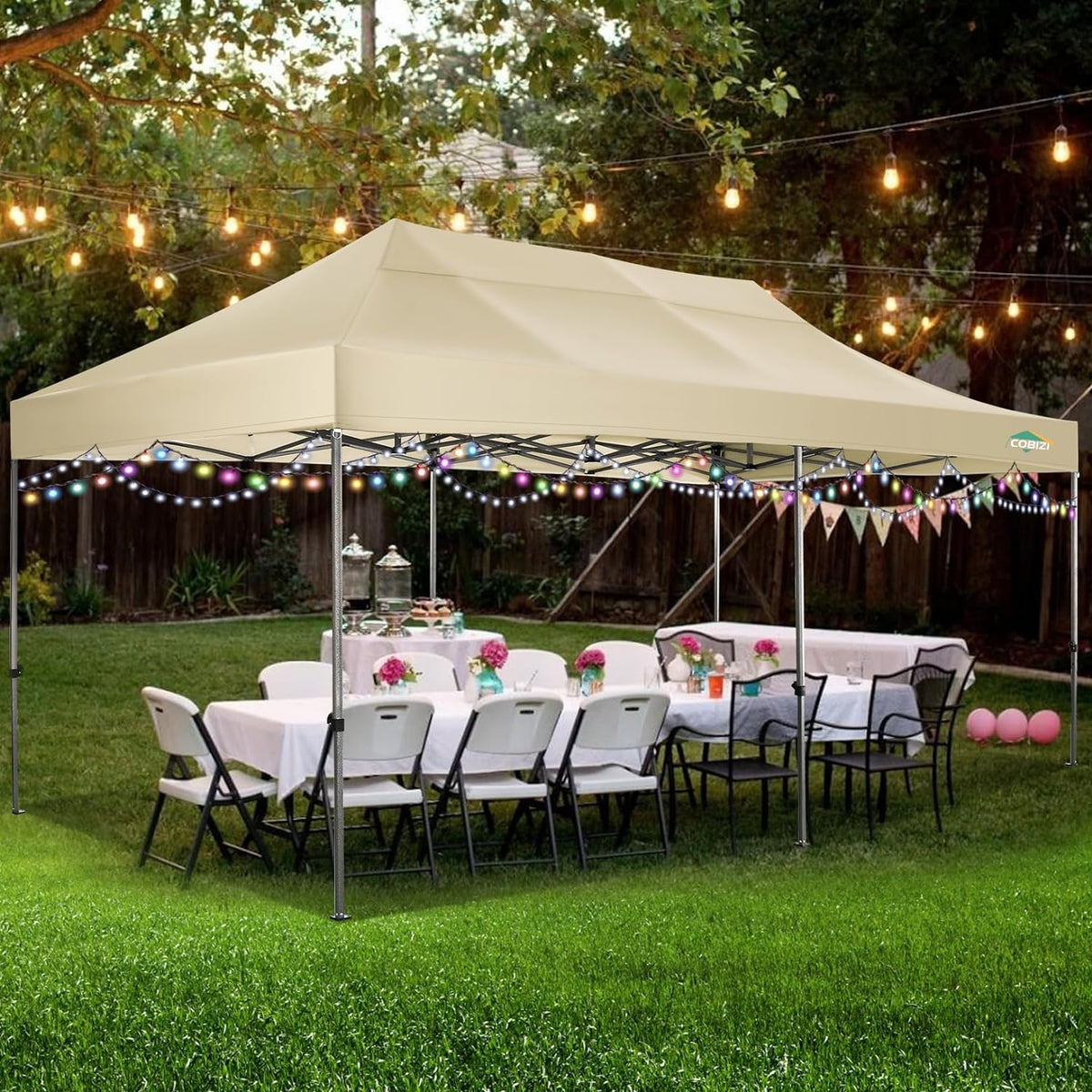 COBIZI 10x20 Heavy Duty Pop up Canopy Tent with 6 sidewalls Easy Up Commercial Outdoor Canopy Wedding Party Tents for Parties All Season Wind & Waterproof Gazebo with Roller Bag,Black(Frame Thickened)