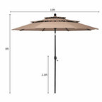 10 FT 3 Tiers Outdoor Patio Market Umbrella with Crank & Auto-tilt, Double Vented Table Umbrella for Pool Deck