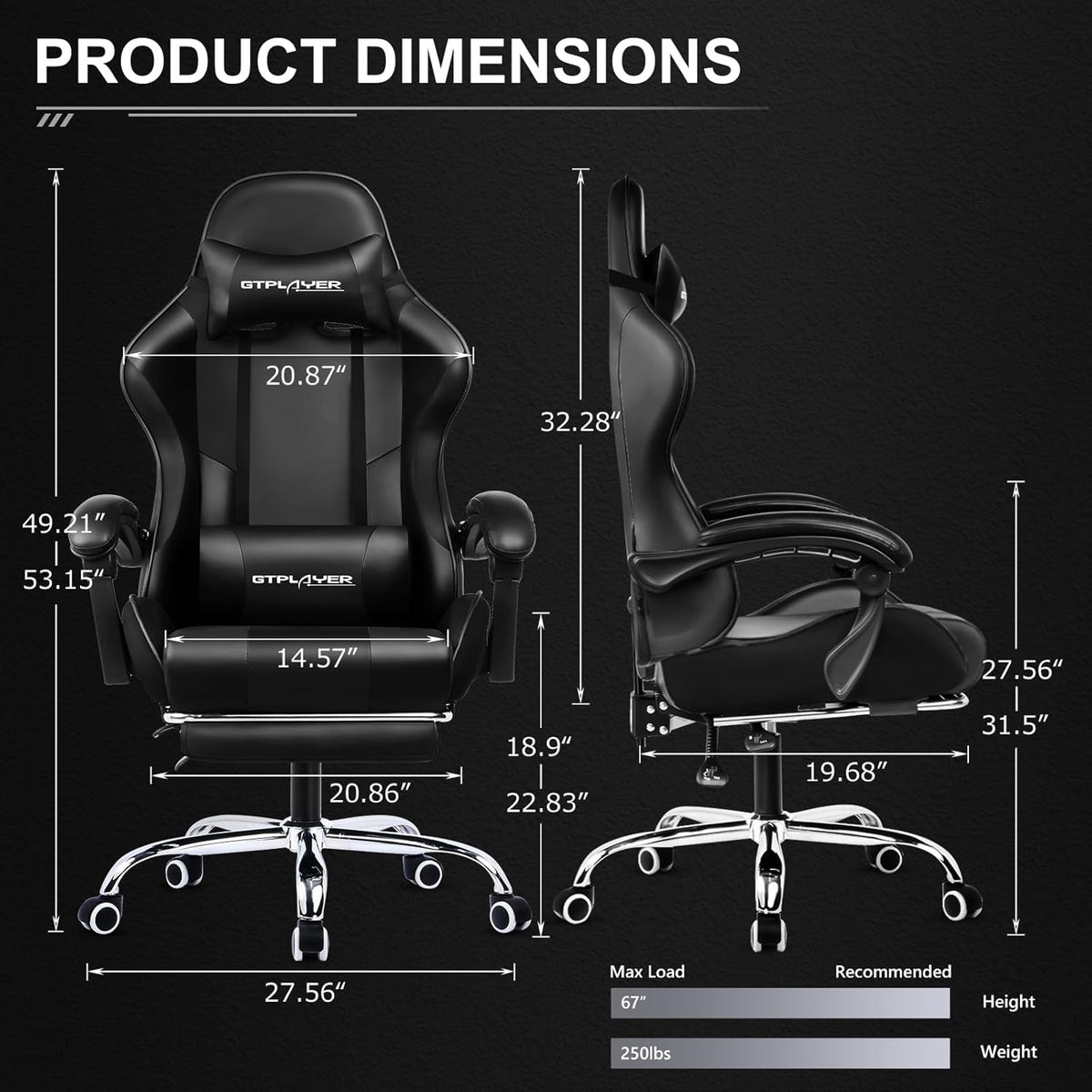 GTPLAYER Gaming Chair, Computer Chair with Footrest and Lumbar Support, Height Adjustable Game Chair with 360  -Swivel Seat and Headrest and for Office or Gaming (White)