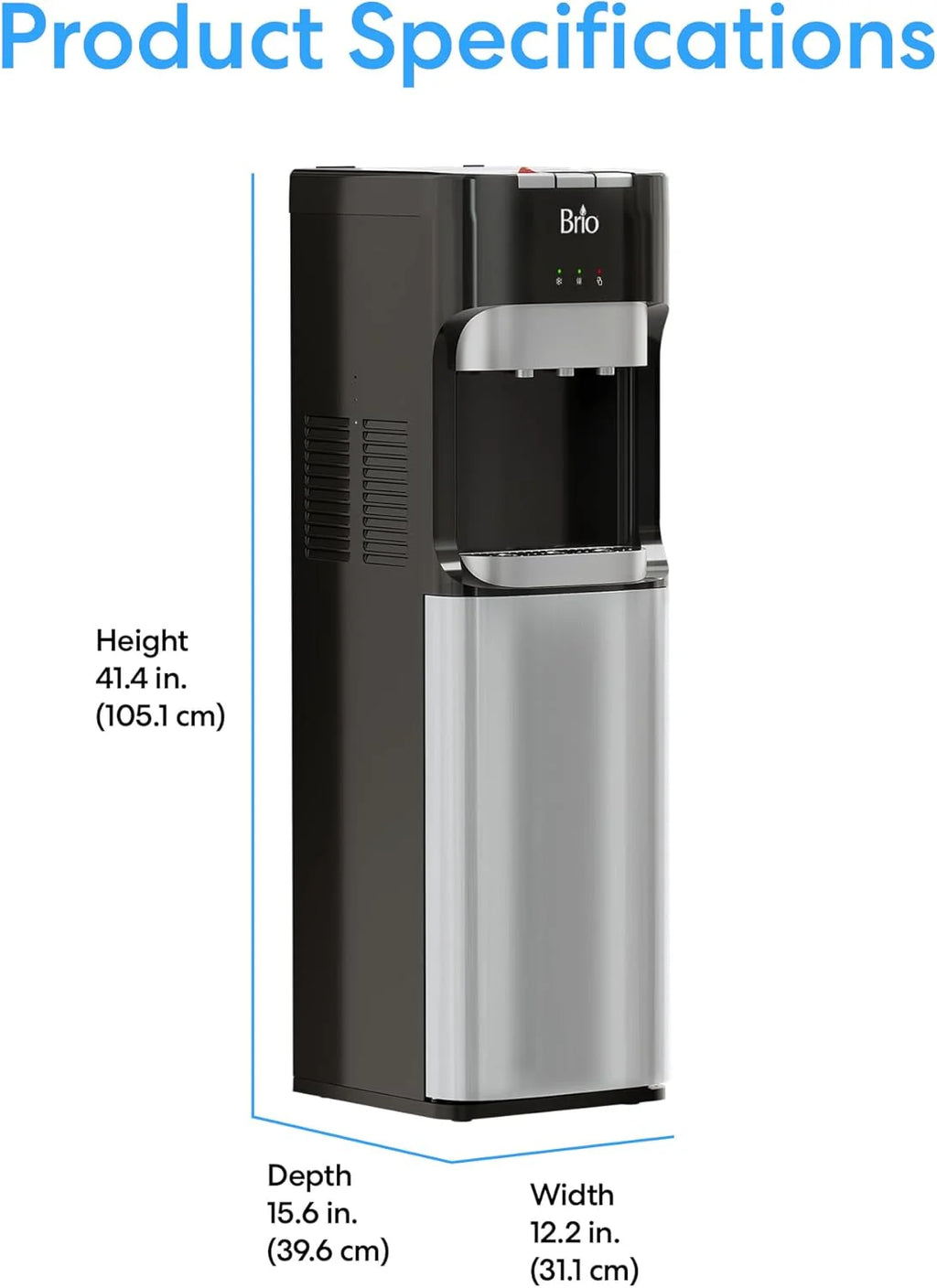 Bottom Loading Water Cooler Dispenser for 5 Gallon Bottles - 3 Temperatures with Hot, Room & Cold Spouts, Child Safety Lock, LED Display with Empty Bottle Alert, Stainless Steel