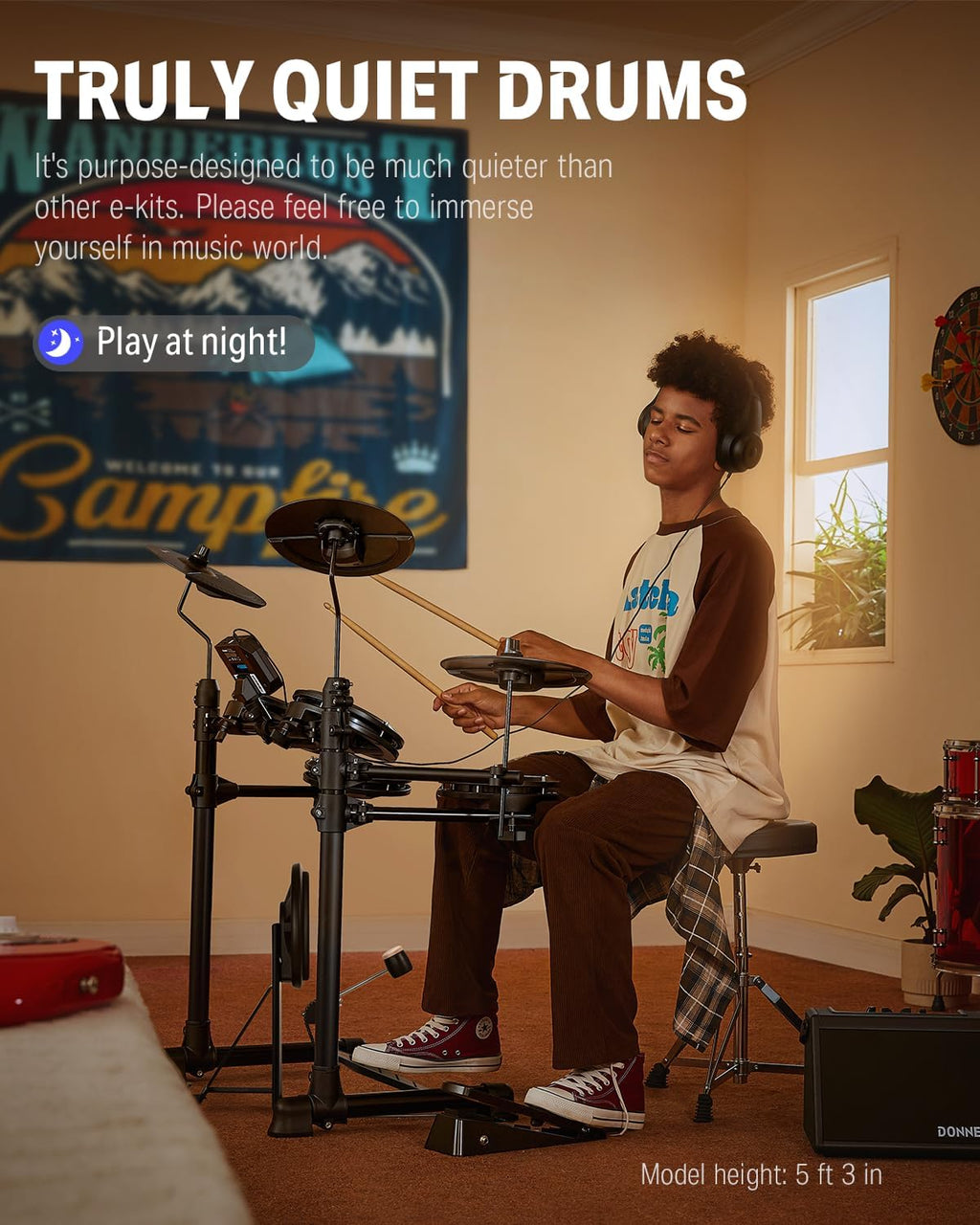 Donner DED-80 Electronic Drum Set, Electric Drum Set for Beginner with 4 Quiet Mesh Drum Pads, 2 Switch Pedal, 180+ Sounds, Throne, On-Ear Headphones, Sticks, and Melodics Lessons Included. sgtnighsdesigns