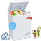 3.5 Cu.Ft Chest Freezer with a Removable Basket 7 Gears Adjustable Temperature Control(-18��F to -46��F), Deep Compact Freezer for Garage, Office, Basement, House, Kitchen, Shop, RVs-White
