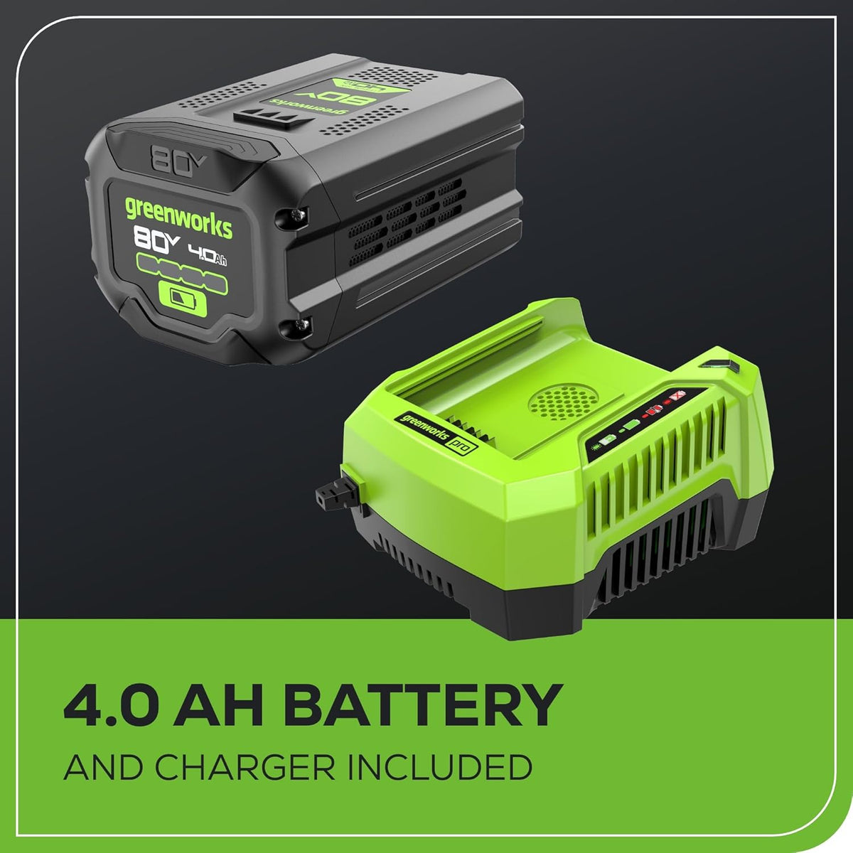 Greenworks 80V 21�� Brushless (Self-Propelled) Cordless Electric Lawn Mower + (580 CFM) Axial Leaf Blower (75+ Compatible Tools)  4.0Ah Battery and 60 Minute Rapid Charger  Green and Black