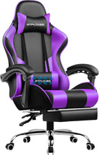 GTPLAYER Gaming Chair, Computer Chair with Footrest and Lumbar Support, Height Adjustable Game Chair with 360  -Swivel Seat and Headrest and for Office or Gaming (White)