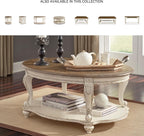 Signature Design by Ashley Realyn Farmhouse Chair Side End Table with Cabinet For Storage, Antique White & Brown