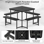 4-8 Person Outdoor Picnic Table Bench Set, All-Weather HDPE Square Dining Table with Umbrella Hole, 4 Benches & Metal Frame for Patio Backyard