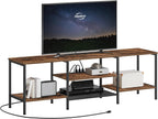 TV Stand with Power Outlets to 75 Inches, TV Console Table with Open Storage Shelves Cabinet, Industrial Media Entertainment Center for Living Room Bedroom, Rustic Brown and Black BF60DS01