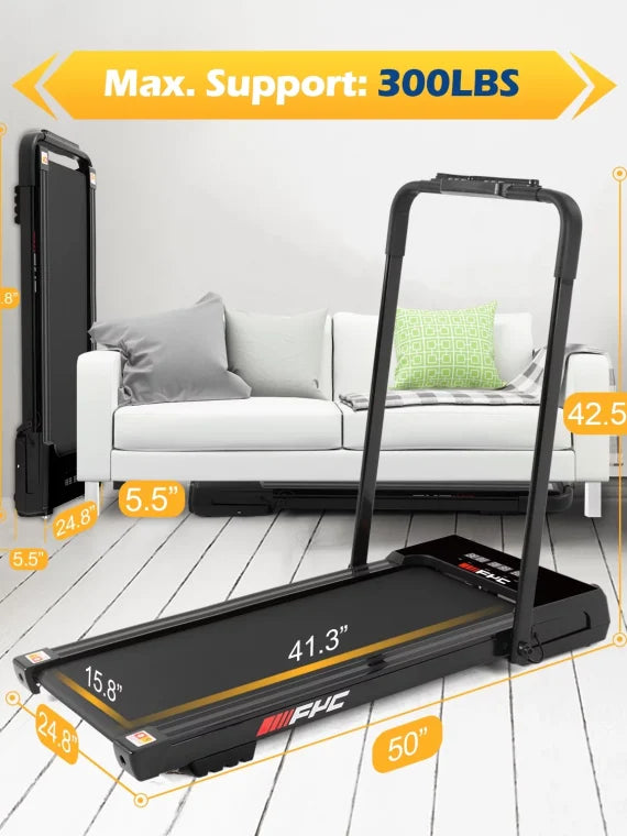 FYC 3.5HP Under Desk Treadmill �?300LBS Weight Capacity, 2-in-1 Foldable Design, Remote Control & LED Display �?Compact Electric Walking and Running Machine for Walking, Running, Jogging (Black)