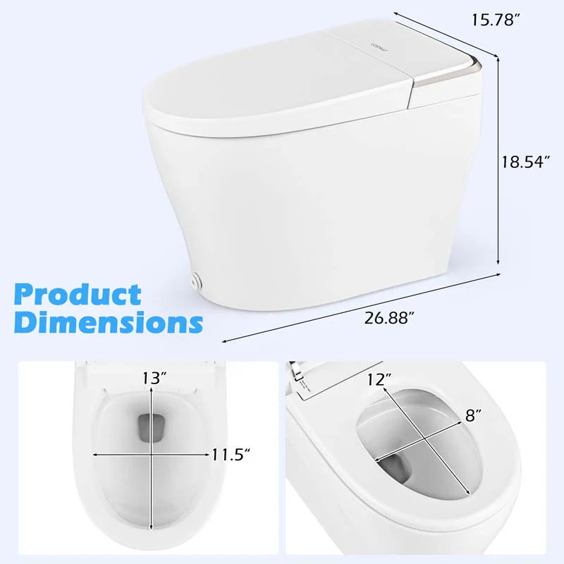 Elongated Smart Toilet with Built-in Bidet, Heated Seat, Auto Open/Close, Foot Sensor, Dryer, Night Light & 1.09 GPF Automatic/Blackout Flush