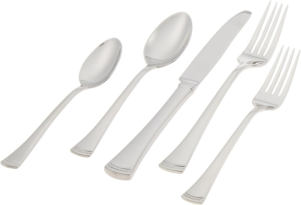 Lenox Silverware Set For 12, Portola 65-Piece Flatware Set with Serving Utensils, Service For 12, 18/10 Stainless Steel Flatware, Dishwasher Safe, Knives Spoons and Forks (Silver, 65 pieces)