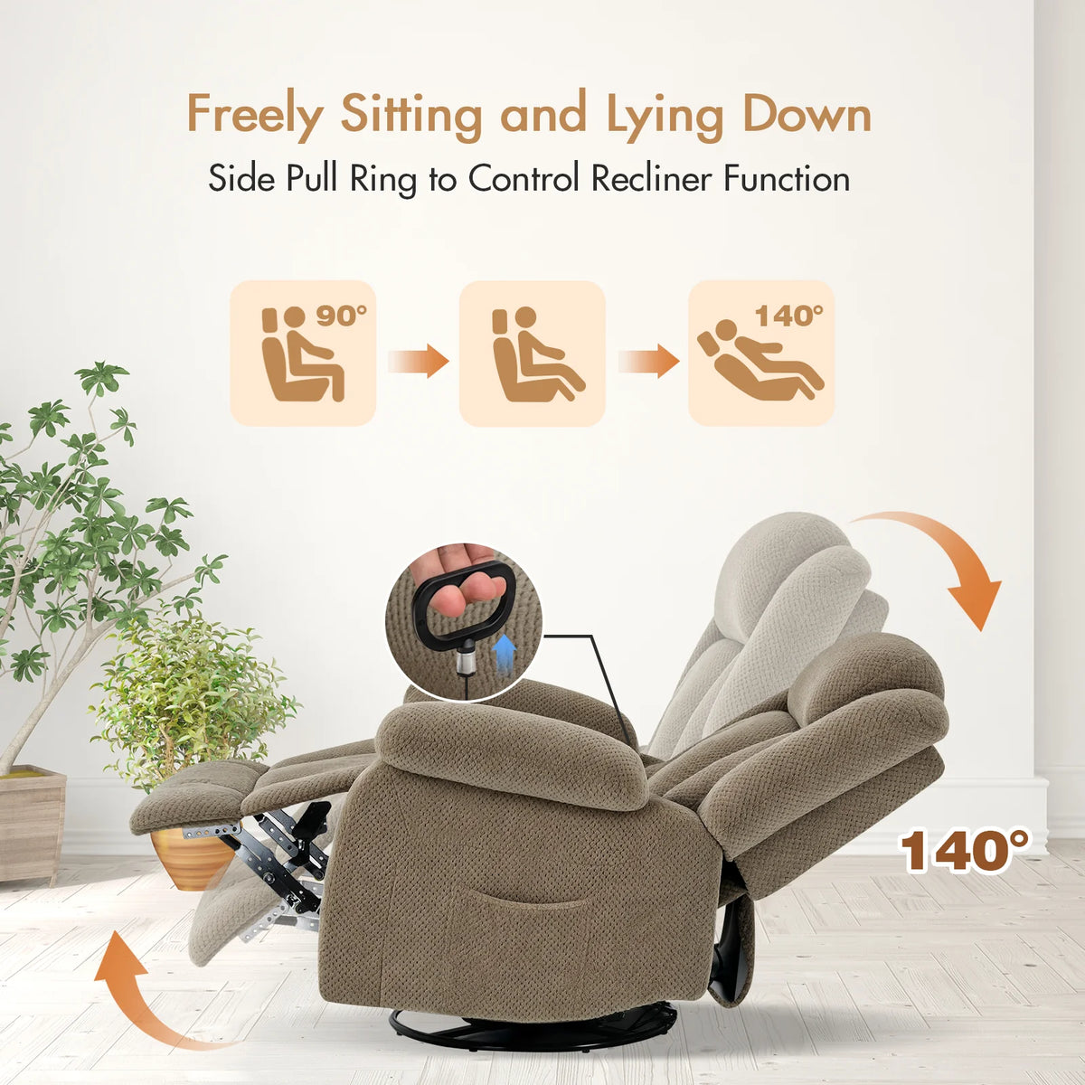 8-Point Electric Heat Massage Chair Light Brown