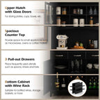 Wood Buffet Hutch Cabinet Kitchen Hutch Sideboard Kitchenware Server with 3 Large Drawers & 9 Wine Grids