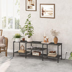 TV Stand with Power Outlets to 75 Inches, TV Console Table with Open Storage Shelves Cabinet, Industrial Media Entertainment Center for Living Room Bedroom, Rustic Brown and Black BF60DS01