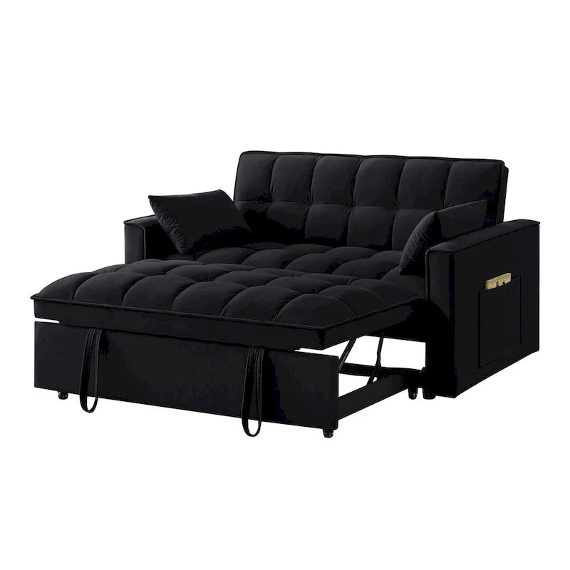 4-in-1 Pull-Out Sleeper Sofa Bed - Loveseat in Velvet -Convertible Couch Bed with Reclining Backrest,2 Side Pockets