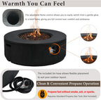Merax 38.19'' MGO Propane Outdoor Fire Pit with Vertical Stripe Design, 50000 BTU Round Fire Pit Table with Steel Burner, Adjustable Flame Control, Lava Rocks & Rain Cover for Patio&Backyard, Black