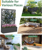 2PCS Metal Planter Box with Trellis 70.9"x47.2"x15.7" Raised Garden Bed with Drainage Holes  Privacy Planters for Outdoor Garden Bed for Climbing Plants Vegetables and Vines  Black-Flower