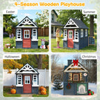 COCLUB Outdoor Playhouse for Kids Ages 4-8, Wooden Play House with Doorbell, Phone, Kitchen Toys, Outdoor Kids Play Equipment, Casa Para Niñas (45”L x 65”H), White & Black