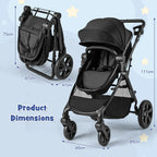 2-in-1 Convertible Baby Stroller, Foldable Infant Carriage with Reversible Seat