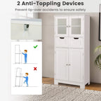 Giantex Floor Storage Cabinet with 4 Doors, Freestanding Bathroom Cabinet with 2 Glass Doors, White