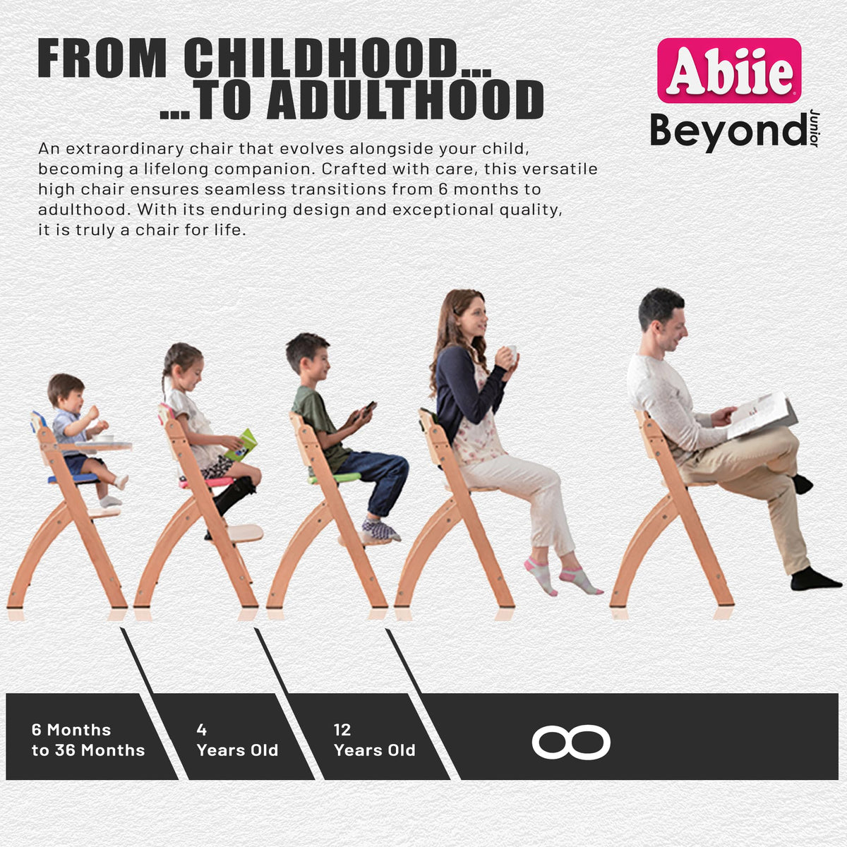 Abiie 3-in-1 Convertible Wooden High Chair for Babies & Toddlers