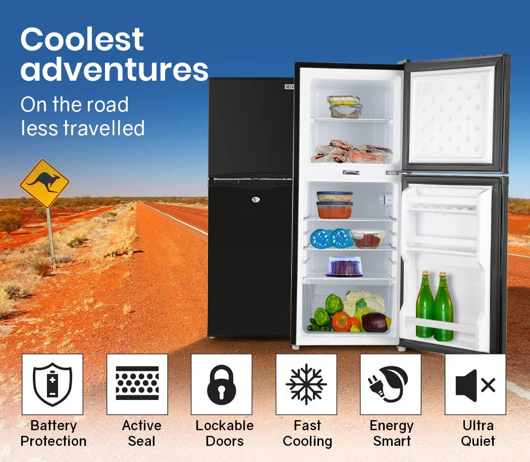 GECKO 125L Portable Upright Fridge, 12V/24V for Motorhome, Caravan, Black
