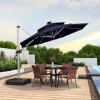 12ft Solar LED Patio Umbrella Outdoor Round Umbrella Large Cantilever Umbrella with LED Lights Windproof Bias Umbrella Heavy Duty Parasol for Garden Deck Pool Patio