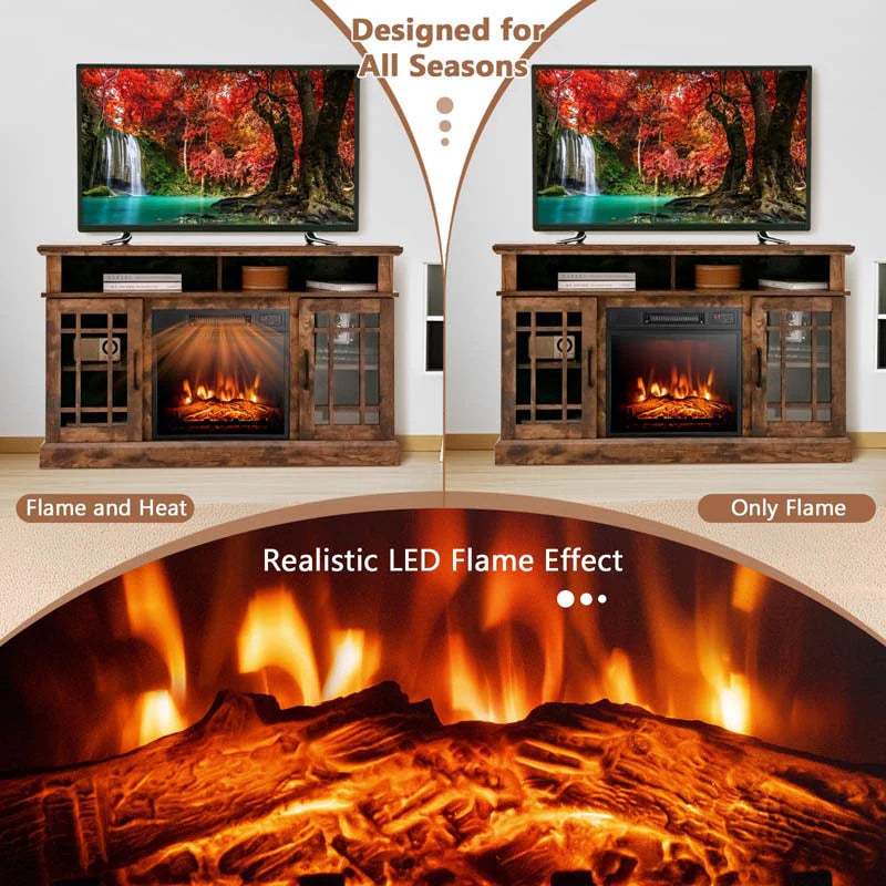 48" TV Console with 18" Fireplace Insert, Fireplace TV Stand for TVs up to 50 Inches, 1400W Electric Fireplace Heater