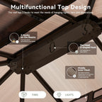 Aoxun 12'x10' Hardtop Gazebo  Aluminum Frame Permanent Pavilion with Curtains and Netting  Outdoor Polycarbonate Double Roof Canopy  Designed for Garden  Lawns  Patio  Brown