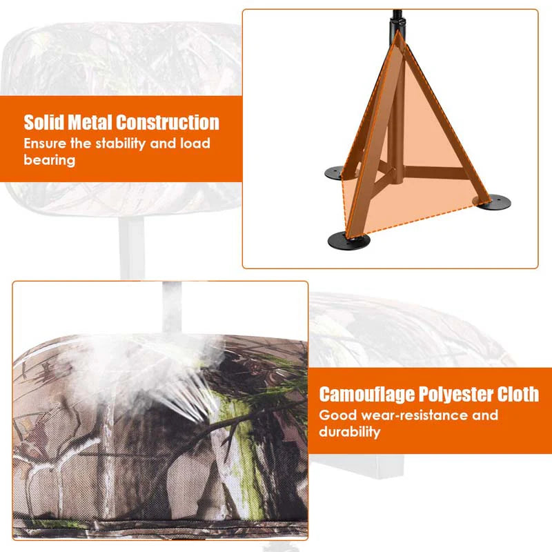 360° Camo Swivel Hunting Chair for Outdoor Activities, Height Adjustable Tripod Blind Stool Chair with Detachable Backrest, Padded seat