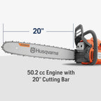 Husqvarna 450 Rancher 20 Inch Gas Chainsaw  50.2-cc 3.2-HP  2-Cycle X-Torq Engine  For Tree Pruning  Yard Cleanups and Firewood Cutting  970613120