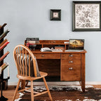 48" Vintage Home Office Desk, Executive Computer Desk Study Desk with 4 Storage Drawers & Hutch