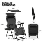 MoNiBloom Zero Gravity Chairs Set of 2, Folding Outdoor Patio Beach Recliner with Canopy Shade & Headrest, Black
