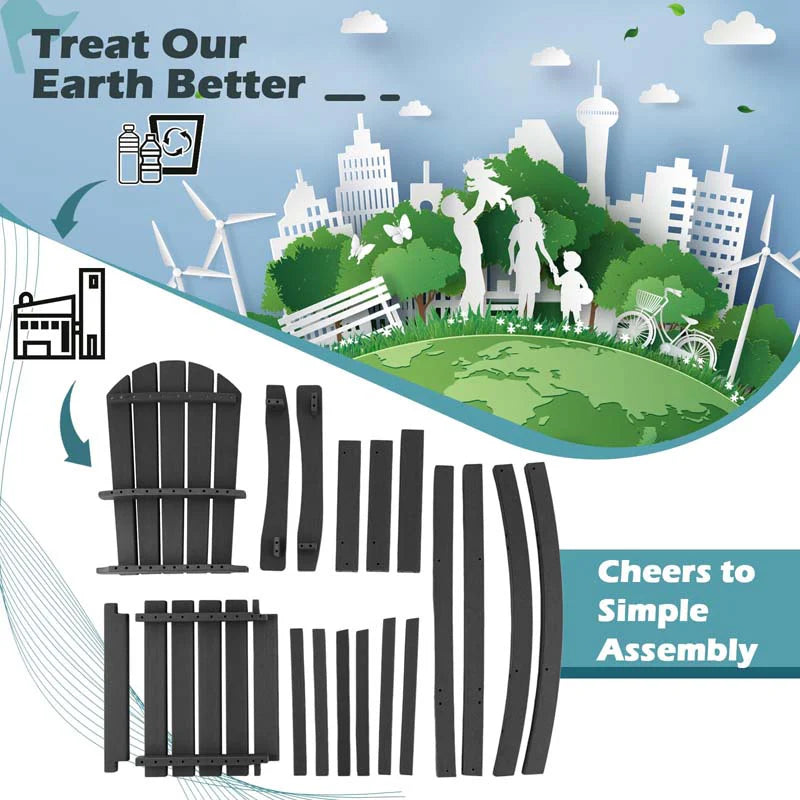 Outdoor HDPE Tall Adirondack Chairs with Armrests & Footrest, 30" Counter Height Bar Stools for Garden Backyard